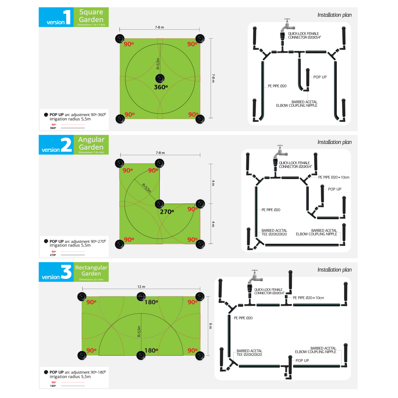 BluNature - Pop-Up Garden Sprinklers - Watering for lawn up to 70m2